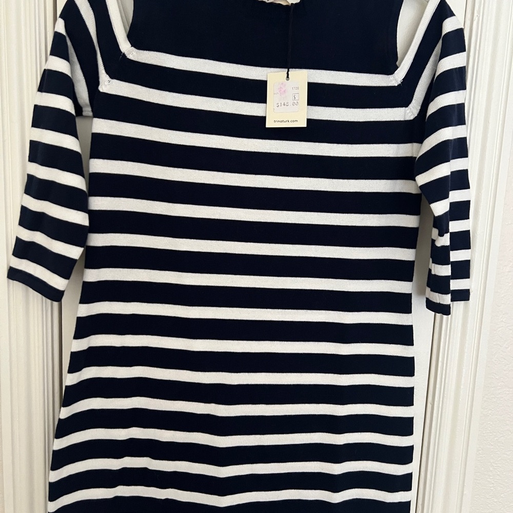 Trina Turk Navy and White Striped Tee Dress